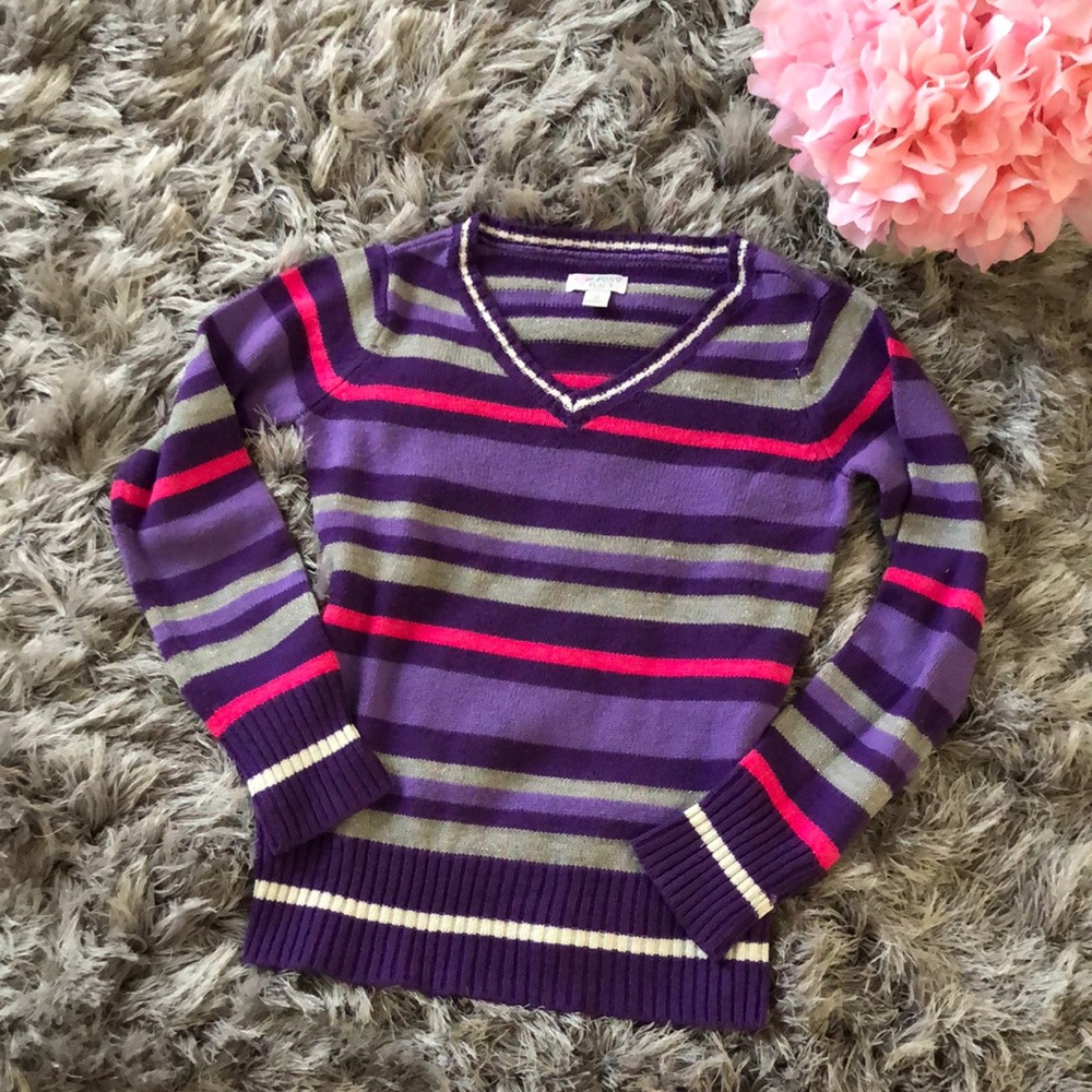 Place M 7 8 girls sweater stripes pink purple